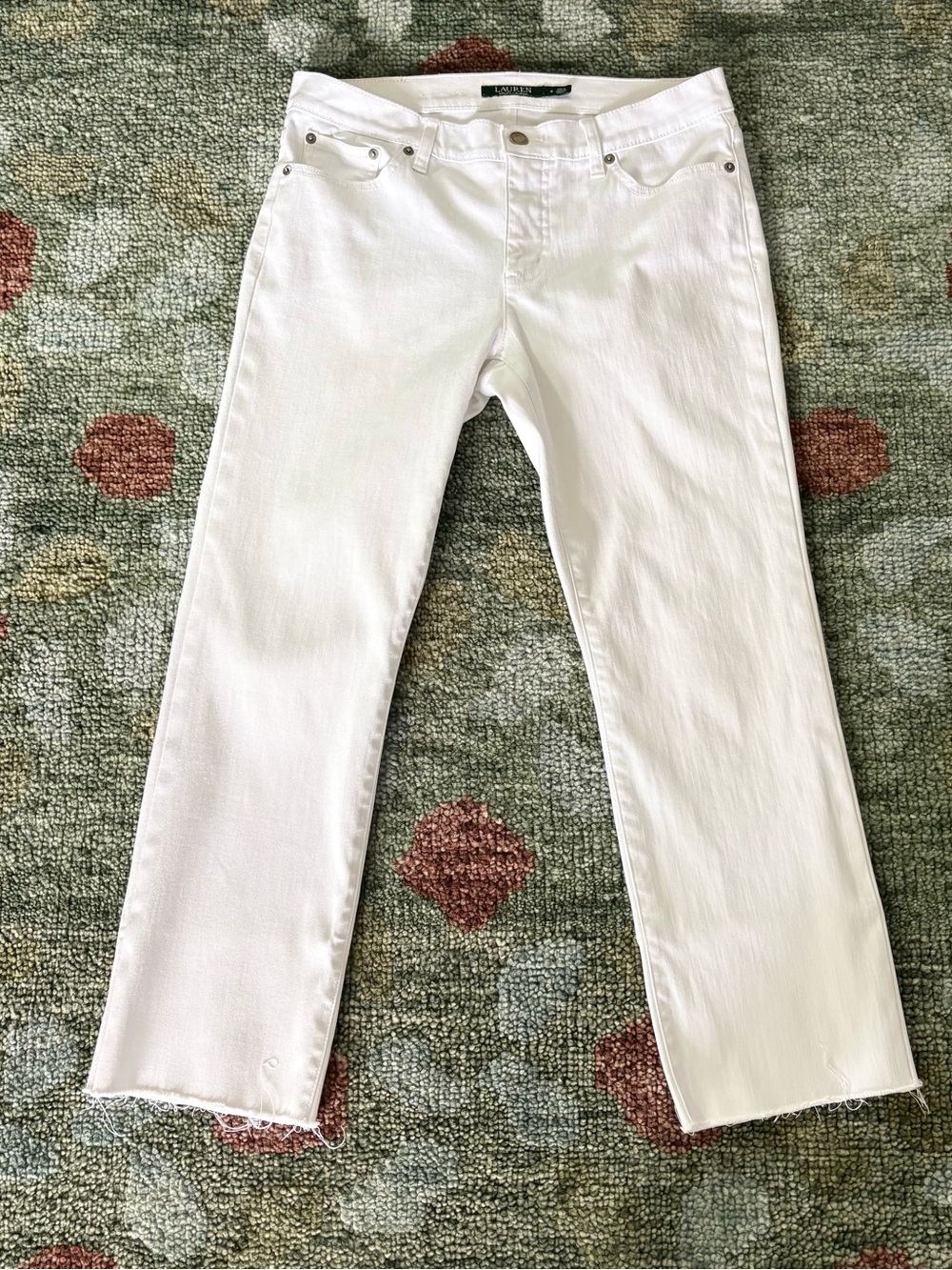 LAUREN BY RALPH LAUREN CLASSIC STRAIGHT CROPPED FRAYED HEM WOMENS SZ 6 WHITE